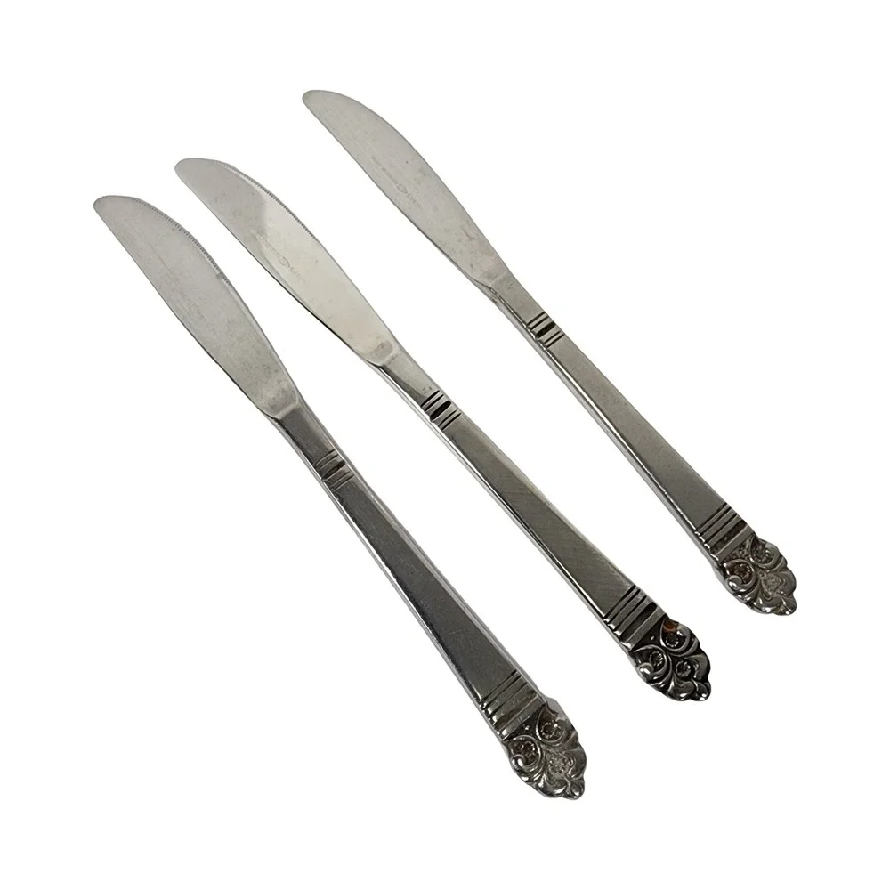 Rogers Stainless Japan Butter Knives Set of 3 Ornate‎ Handle Dining Flatware
